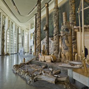 The Canadian Museum of History in Ottawa features a room adorned with numerous totem poles.